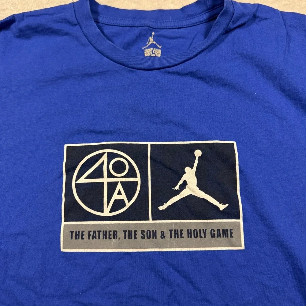 Jordan Mens‎ 40 Acres and a Mule The Holy Game Graphic T-Shirt Blue Large